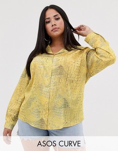 Свободная атласная рубака с длинными рукавами ASOS DESIGN Curve-Мульти