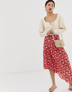 Удлиненная юбка миди с винтажным цветочным принтом Lost Ink-Красный