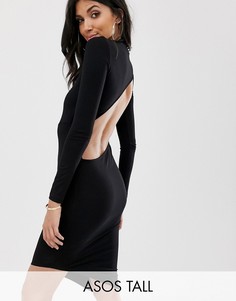 Облегающее платье мини с открытой спиной и длинными рукавами ASOS DESIGN tall-Черный