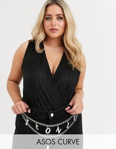 Ремень на талию и бедра с цепочкой и надписью \iconic\" стразами ASOS DESIGN Curve-Серебряный