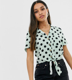 Рубашка в горошек с завязкой спереди Miss Selfridge Petite-Зеленый