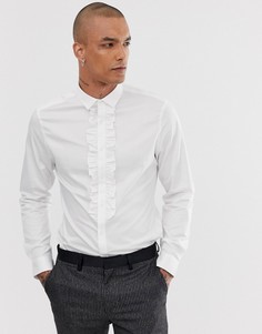Фактурная эластичная приталенная рубашка со складками ASOS DESIGN-Белый