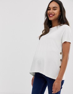 Футболка кремового цвета с пуговицами по бокам ASOS DESIGN Maternity-Кремовый