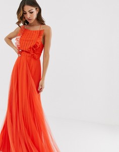 Платье макси с оборками и шнуровкой на спине ASOS DESIGN-Мульти