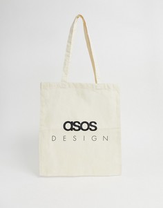 Сумка-тоут с названием бренда ASOS DESIGN-Кремовый