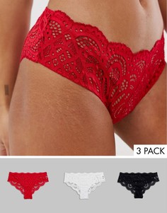 Набор из 3 кружевных бразильских трусов с фигурными краями ASOS DESIGN-Мульти