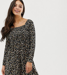 Черное платье со сборками и цветочным принтом New Look Petite-Черный