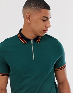 Зеленая футболка-поло из органического хлопка с воротом на молнии ASOS DESIGN-Зеленый