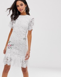 Кружевное платье миди с цветочной вышивкой Liquorish-Белый