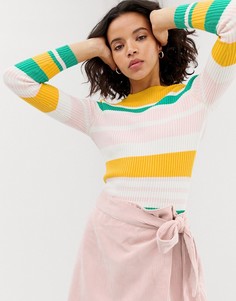 Тонкий джемпер в рубчик и полоску Only-Желтый