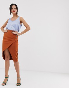 Красно-бурая юбка с запахом и пуговицами River Island-Медный