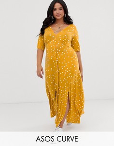 Чайное платье макси в горошек с разрезами и пуговицами ASOS DESIGN Curve-Мульти