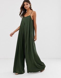 Атласный комбинезон с широкими штанинами и складками ASOS EDITION-Зеленый
