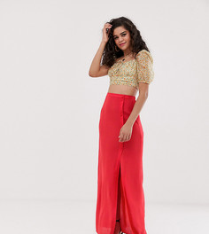 Юбка макси из жатой ткани с пуговицами ASOS DESIGN Tall-Красный