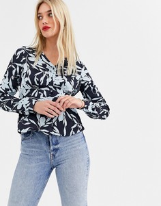 Приталенная блузка с цветочным принтом Vero Moda-Темно-синий