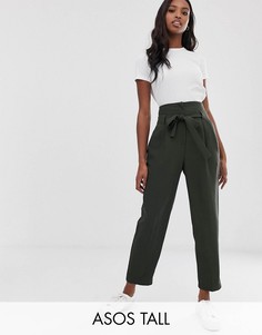 Суженные книзу строгие укороченные брюки с поясом ASOS DESIGN Tall-Зеленый