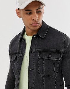Черная выбеленная джинсовая куртка приталенного кроя в стиле вестерн ASOS DESIGN-Черный