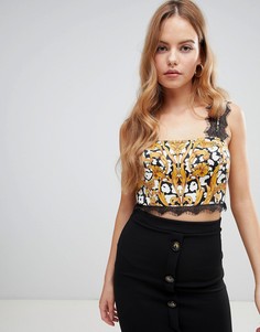 Кроп-топ с кружевной отделкой и леопардовым принтом ASOS DESIGN-Мульти