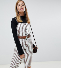 Платье кремового цвета в светло-коричневую полоску с пуговицами River Island Petite-Мульти