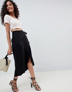 Юбка миди с запахом и завязкой ASOS DESIGN-Черный