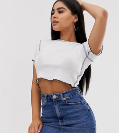 Белая укороченная футболка с контрастными швами ASOS DESIGN Petite-Белый