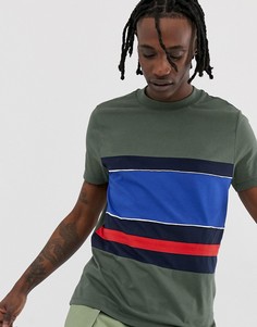 Футболка колор блок из органического хлопка цвета хаки с отделкой ASOS DESIGN-Зеленый