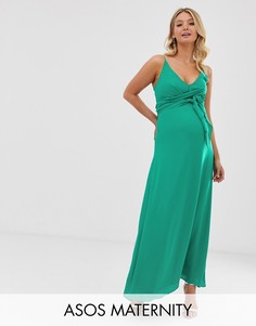 Платье макси с запахом и завязкой на талии ASOS DESIGN Maternity-Зеленый
