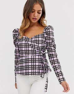 Топ с запахом, длинными рукавами и вырезом сердечком ASOS DESIGN-Мульти