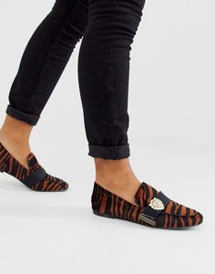 Черные лоферы с тканым ремешком и элементом \тигр\" River Island-Оранжевый