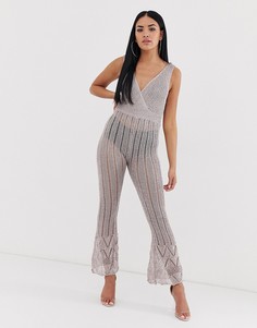 Вязаный комбинезон цвета металлик ASOS DESIGN-Золотой