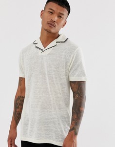 Свободная футболка-поло с текстурой льняной ткани ASOS DESIGN-Белый