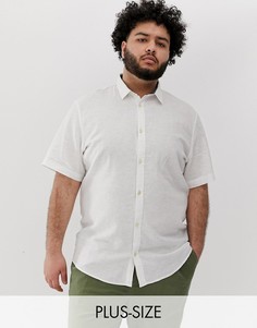 Белая рубашка с короткими рукавами из ткани с добавлением льна Only & Sons-Белый