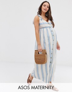 Свободное платье макси в полоску на пуговицах ASOS DESIGN Maternity-Мульти