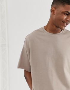Бежевая oversize-футболка из органического хлопка с круглым вырезом и необработанным краем ASOS DESIGN-Бежевый