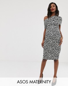 Платье-футляр в горошек с плиссировкой ASOS DESIGN Maternity-Мульти