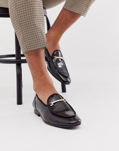 Черные кожаные лоферы с золотистыми элементами ASOS DESIGN-Черный