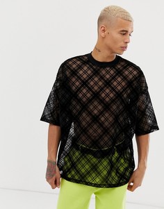 Oversize-футболка из полупрозрачной ткани в клетку ASOS DESIGN-Черный