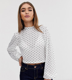 Топ в горошек с пышным рукавом на манжете и завязкой на шее ASOS DESIGN Petite-Мульти