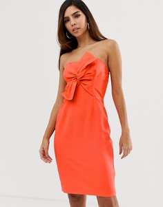 Платье-футляр с бантом на груди Naf Naf-Оранжевый