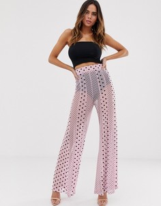 Широкие сетчатые брюки в горошек ASOS DESIGN-Фиолетовый