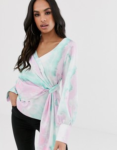 Лонгслив с v-образным вырезом и драпировкой ASOS DESIGN-Мульти