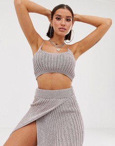 Вязаный топ от комплекта на бретельках с эффектом металлик ASOS DESIGN-Золотой