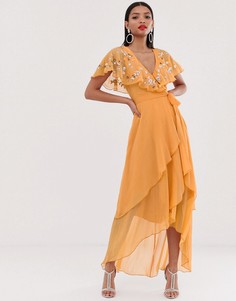Платье макси с асимметричным подолом и кейпом ASOS DESIGN-Оранжевый