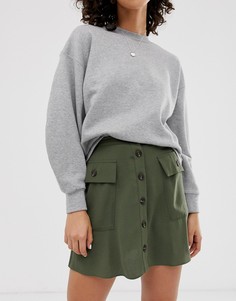 Юбка мини на пуговицах с карманами ASOS DESIGN-Зеленый