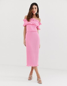 Платье миди с мятым эффектом и оборкой Keepsake Clarity-Розовый
