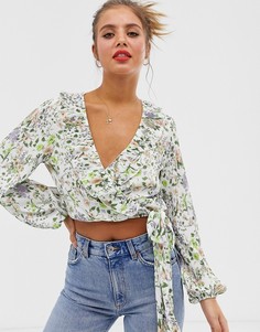 Топ с запахом и цветочным принтом ASOS DESIGN-Мульти