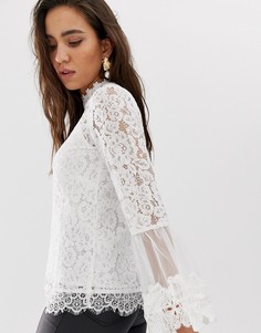 Белая кружевная блузка River Island-Кремовый