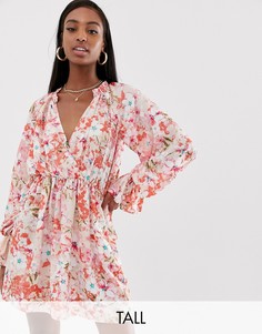 Шифоновое платье с запахом и цветочным принтом Missguided Tall-Белый