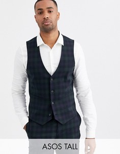 Темно-синий супероблегающий жилет в клетку тартан ASOS DESIGN Tall