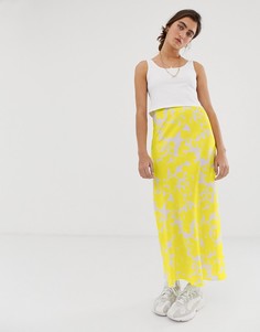 Атласная юбка миди косого кроя с ярким цветочным принтом ASOS DESIGN-Мульти